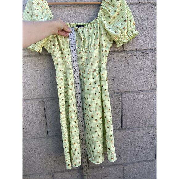 Green Checker Citrus Print Mini Dress - Picture 5 of 8